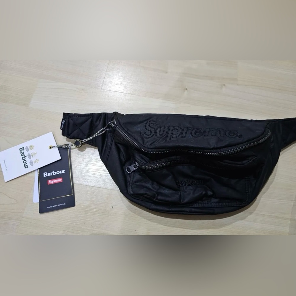 ❗️SOLD❗️Supreme Barbour Waxed Cotton Waist Bag bum bag - BLACK - BNWT BBC
